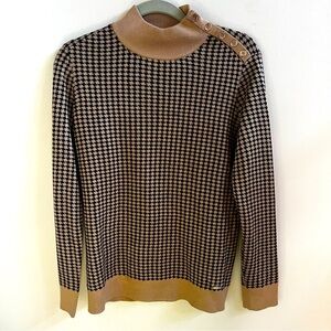 Calvin Klein Tan & Black Houndstooth Button Sweater Boho, Size Small